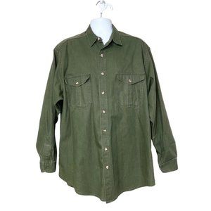 Eddie Bauer Mens Shirt Green Elkhorn Canvas Vintage USA Made XL Tall